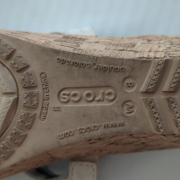 Crocs Open Toe Cork Wedge Strappy Slide Sandal 8 Creamy Beige Tan - Picture 13 of 16